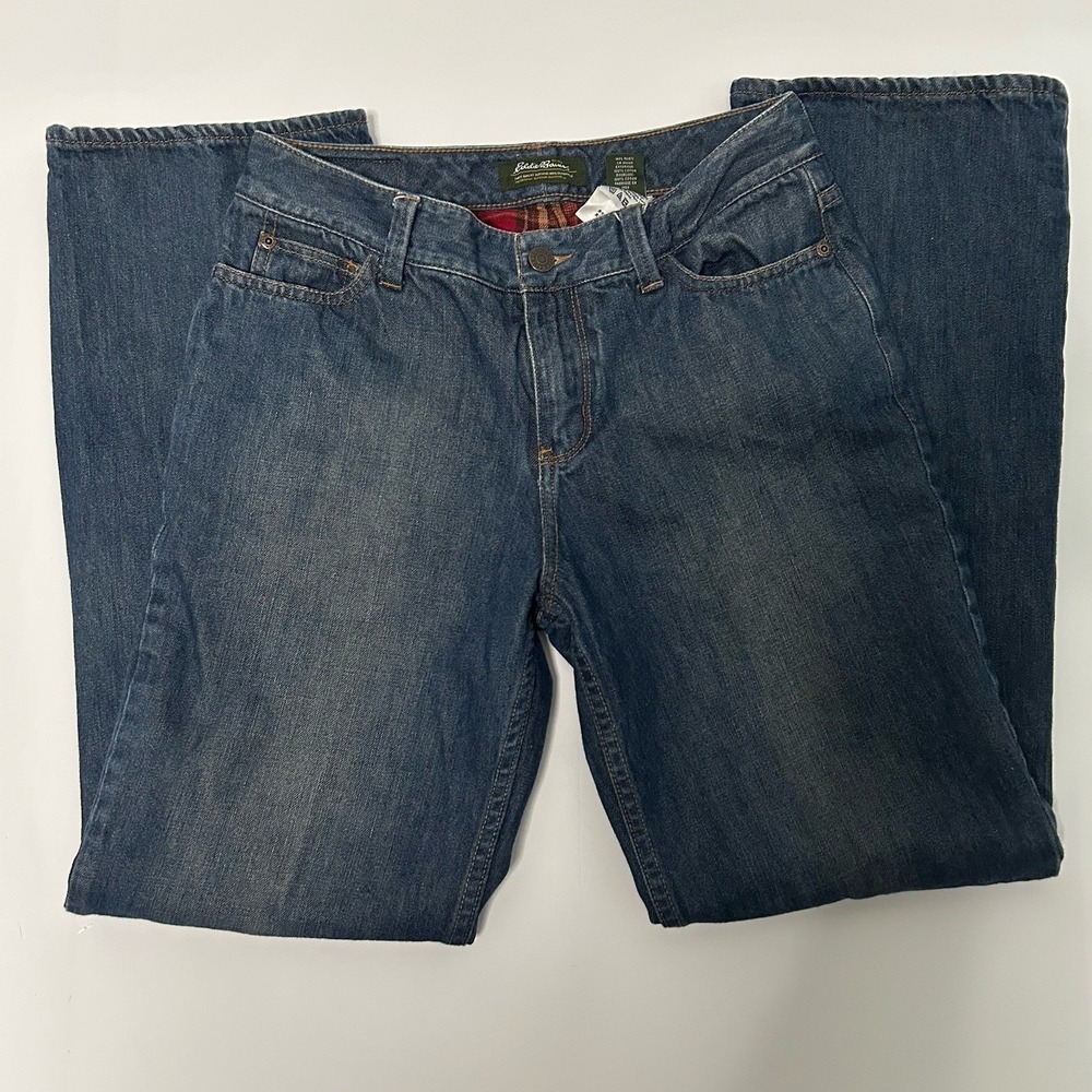 Eddie Bauer Flannel Lined Jeans Womens 6‎ Blue Straight Leg Insulated Plaid Warm